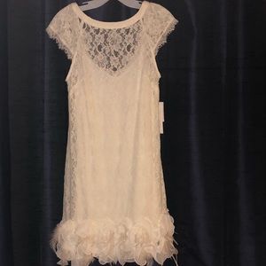 Lace ruffle and feather party/reception dress